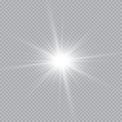 set of golden glowing lights effects isolated on transparent background. sun flash with rays and spo