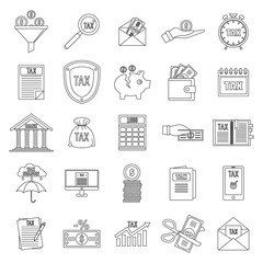 Poster - Taxes icons set. Outline illustration of 25 taxes vector icons for web