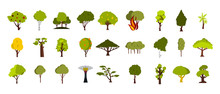 Tree Icon Set, Flat Style