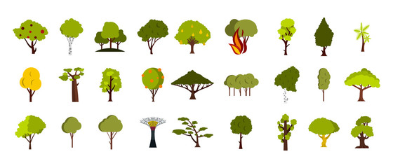 Poster - Tree icon set, flat style