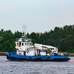 Poster - Blue tug ship underway