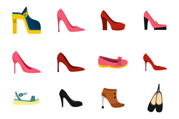 Wall Mural - Woman shoes icon set, flat style