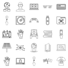 Poster - cyber learning icons set, outline style