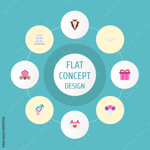 set of marriage icons flat style symbols with gift gender signs