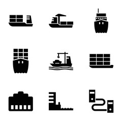 Poster - Port icons. set of 9 editable filled port icons