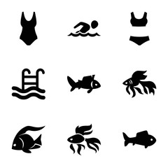 Wall Mural - Swimming icons. set of 9 editable filled swimming icons