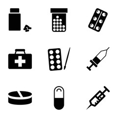 Poster - Medication icons. set of 9 editable filled medication icons