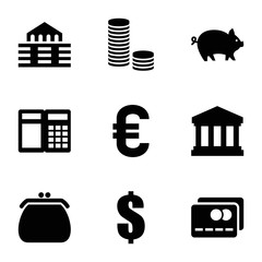 Poster - Bank icons. set of 9 editable filled bank icons