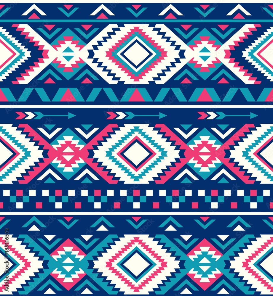 Pretty Native Pattern Seamless Ethnic pattern textures. Pink & Navy colors. Navajo geometric ...
