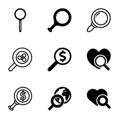 Sticker - Magnifier icons. set of 9 editable filled and outline magnifier icons