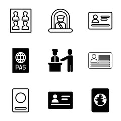 Poster - Passport icons. set of 9 editable filled and outline passport icons