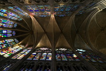 Paris,France-January 19,2018: Stained Glass Of Basilique Saint-Denis, A Gothic Architecture And An Architectural Landmark In Paris.