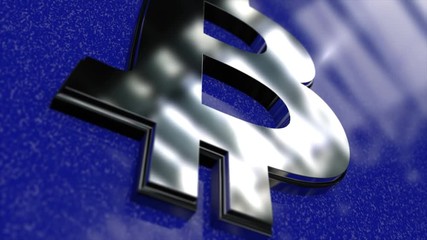 Poster - Bitcoin Crypto Currency Block Chains Concept 3D Animation. Abstract seamless loop animation of bitcoin currency sign, blue background