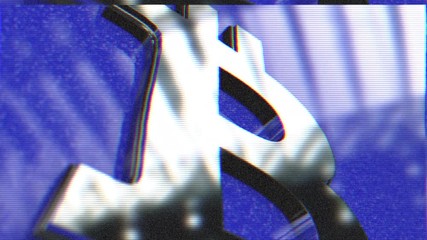 Poster - Bitcoin Crypto Currency Block Chains Concept 3D Animation. Abstract seamless loop animation of bitcoin currency sign, blue background
