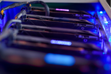 Fototapete - Close-up graphic card of computer working for bitcoin mining