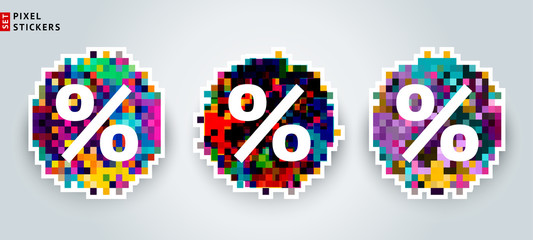 Canvas Print - A set of multicolored pixel sale stickers with a place under the text.