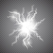 Realistic Ball Lightning, Plasma Sphere, Electric Discharge Set Vector Abstract Illustration