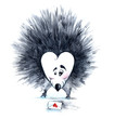 Hedgehog with long pins send get st. Valentine card watercolor hand drawing illustration on white background