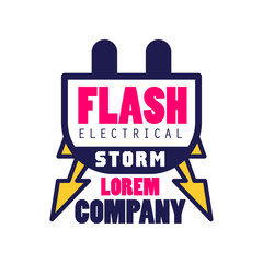 Canvas Print - Flash electrical storm company logo template, design element for business badge, power label vector Illustration