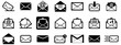 Black emails vector icon pack