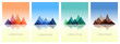© tanyadzu - Triangle mountains ridges on colorful backgrounds. Set of stylish outdoor card templates. Abstract mountains in geometric style. Vector illustration for posters, banners, leaflets, emblems and logos.
