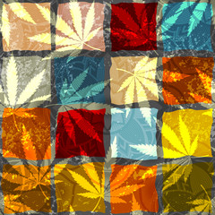 Aufkleber - Seamless background pattern. Grunge ethnic background and hemp leaves.