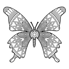 Wall Mural - hand drawn for adult coloring pages with butterfly zentangle monochrome sketch vector illustration