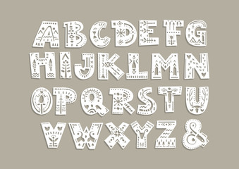 Aufkleber - Vector capital alphabet. Cut out letters with scandinavian patterns for a laser cutting template of paper and vinyl. For monograms, initials.