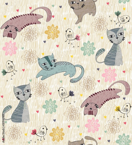 vector-hand-drawn-seamless-pattern-with-cats
