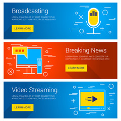 Wall Mural - broadcasting. breaking news. video streaming. line art flat design illustration. vector web banners 