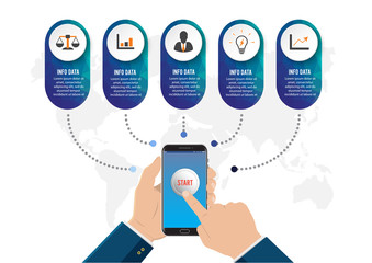 Poster - Hand touching smart phone. Concept for your business. e-commerce concept. can be used for your business,book cover, template, banner , presentation .vector illustration