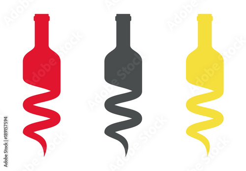 Fotografía Logotipo botella de vino mitad sacacorchos en varios colores