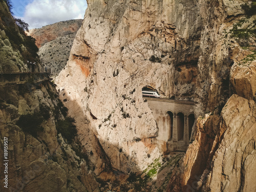 Wide angle view of 'El Caminito del Rey' King's Little Path footpath, one of the most Dangerous in the world, reopened in 2015 Poster