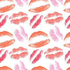 Poster - Pink lips kiss vector seamless pattern for valentines day february background