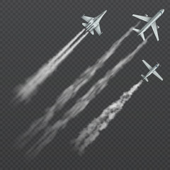 Poster - Airplanes and military fighters with condensation smoky trail isolated vector collection