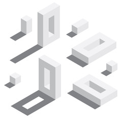 Poster - Zero number in isometric style. White on white digits with shadows. Educational set