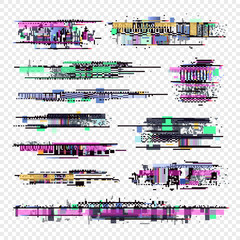 Poster - glitch vector elements. glitched computer screen digital noise collection