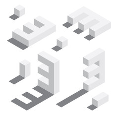Poster - Number 3 in isometric style. White on white digits with shadows. Educational set