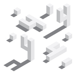 Poster - Number 4 in isometric style. White on white digits with shadows. Educational set