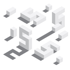 Poster - Number 5 in isometric style. White on white digits with shadows. Educational set