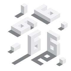 Poster - Number 6 in isometric style. White on white digits with shadows. Educational set