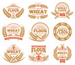 © MicroOne - Wheat grain product and bread vector labels. Nature wheat ears badges