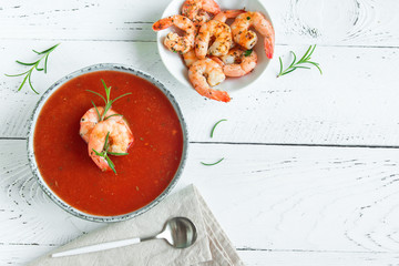 Wall Mural - Tomato soup with shrimps