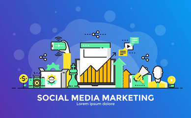Wall Mural - flat line modern concept illustration - social media marketing