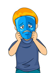 Wall Mural - Kid Boy Sad Mask Illustration