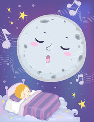 Wall Mural - Kid Boy Sleep Mascot Moon Lullaby Illustration