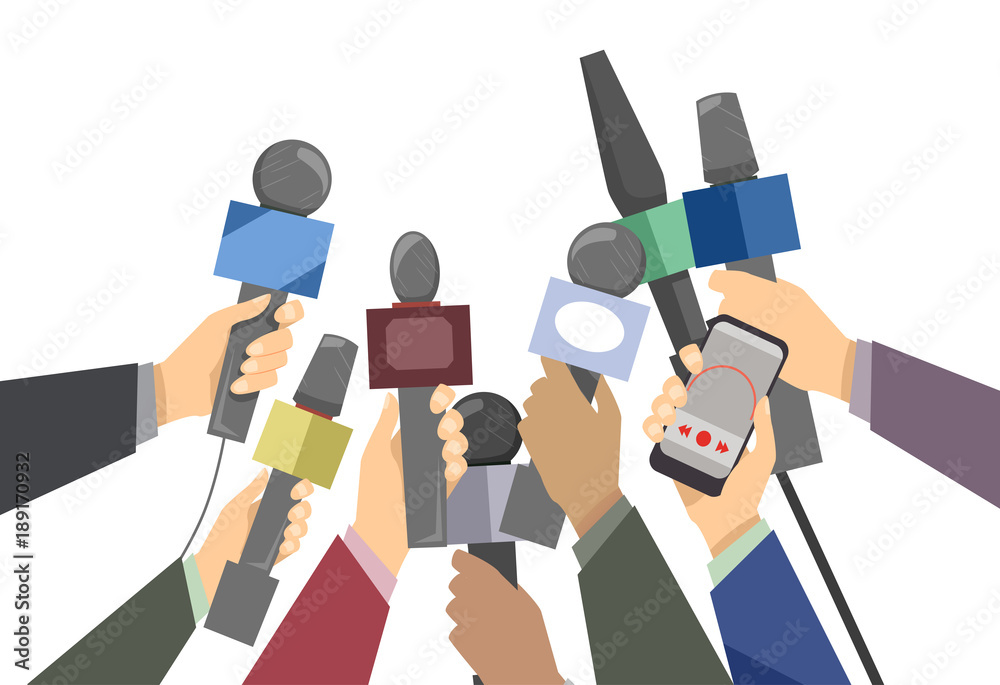 Halftime Interview Graphics Hands Media Live Interview Illustration Stock Vector | Adobe Stock