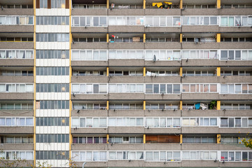 Facade of council tower block Taplow House, Aylesbury Estate, Walworth in London