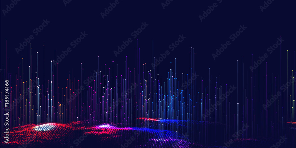 Vector abstract 3D big data visualization. Futuristic infographics aesthetic design. Visual information complexity. Intricate data threads plot. Social network or business analytics representation. - obrazy, fototapety, plakaty 