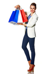 Wall Mural - woman showing shopping bags painted in the color of the French f